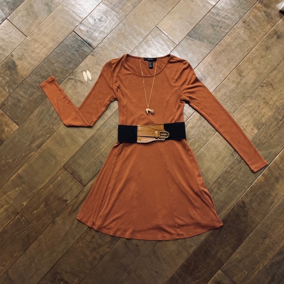 Forever 21 Long Sleeve Burnt Orange Dress - Picture 5 of 6